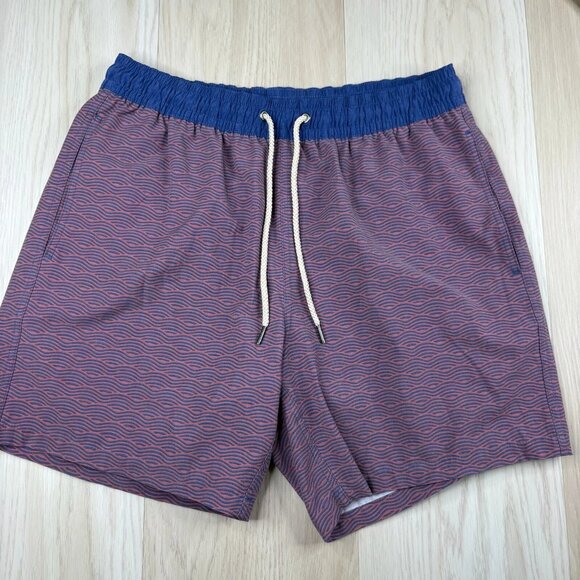 Fair Harbor Mens Blue Wave Print Drawstring Waist Swim Trunk Shorts Size XL - Picture 1 of 9